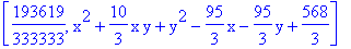 [193619/333333, x^2+10/3*x*y+y^2-95/3*x-95/3*y+568/3]